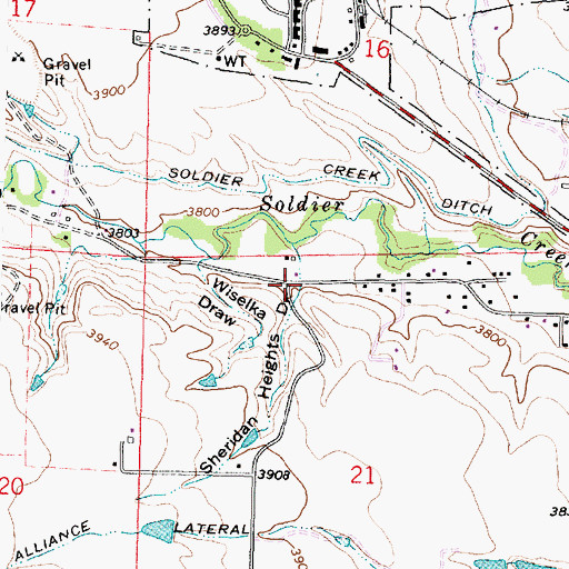 Topographic Map of Sheridan Heights Draw, WY