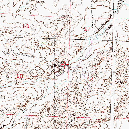 Topographic Map of Sherlock Shearing Pens, WY