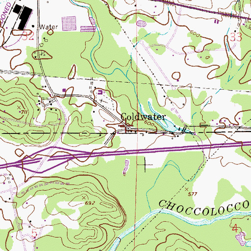 Topographic Map of Coldwater, AL