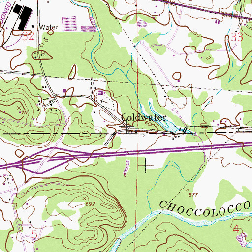 Topographic Map of Coldwater, AL