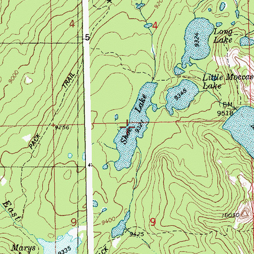 Topographic Map of Shoe Lake, WY