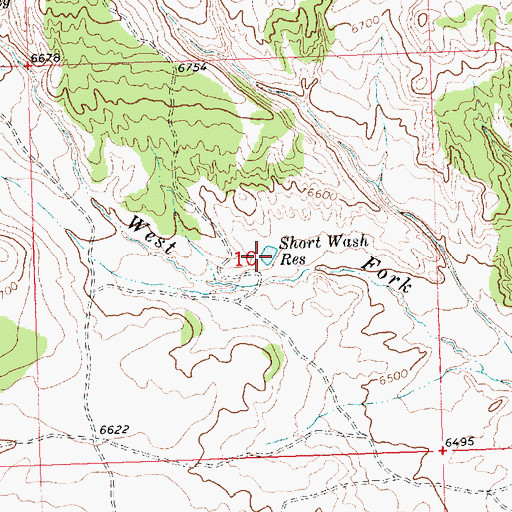 Topographic Map of Short Wash Reservoir, WY