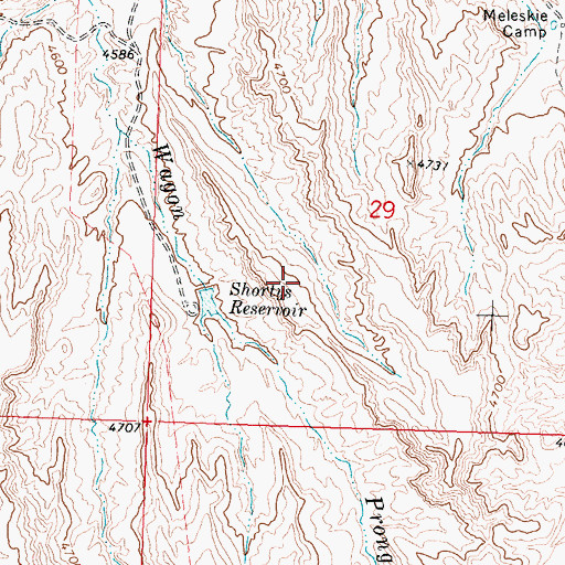 Topographic Map of Shortys Reservoir, WY