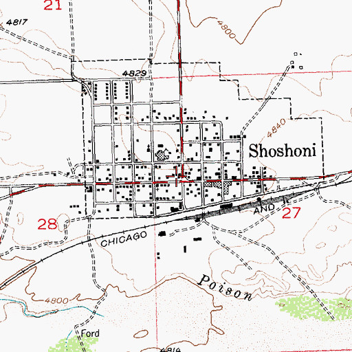 Topographic Map of Shoshoni, WY