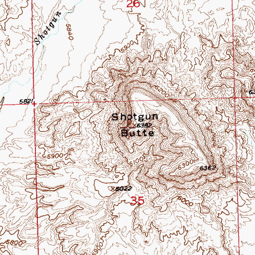Topographic Map of Shotgun Butte, WY
