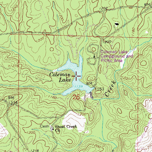 Topographic Map of Coleman Lake, AL