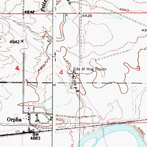 Topographic Map of Site of Hog Ranch, WY