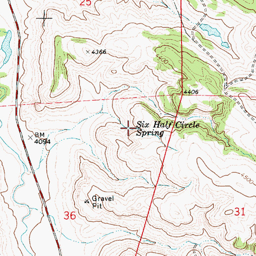 Topographic Map of Six Half Circle Spring, WY