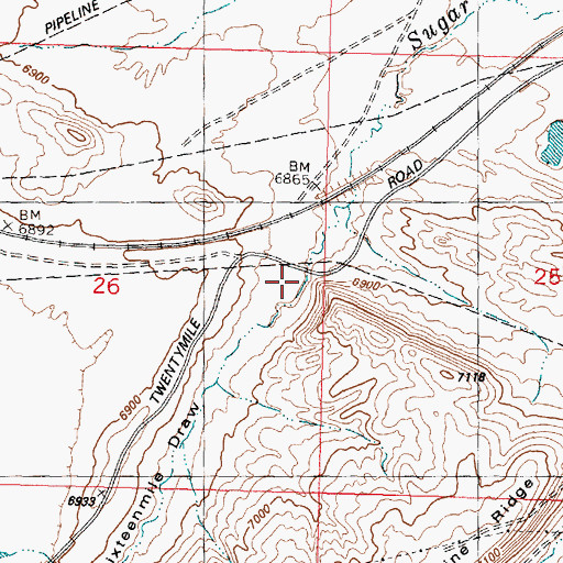 Topographic Map of Sixteenmile Draw, WY