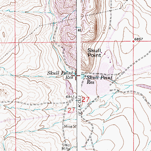 Topographic Map of Skull Point Reservoir, WY