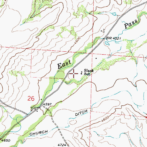Topographic Map of Slack School, WY