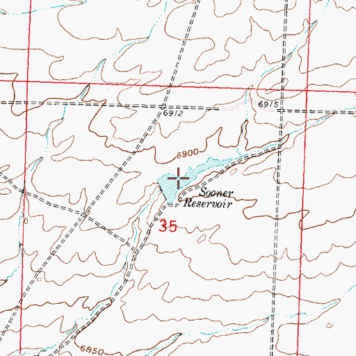Topographic Map of Sooner Reservoir, WY