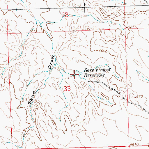 Topographic Map of Sore Finger Reservoir, WY
