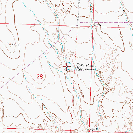 Topographic Map of Sore Paw Reservoir, WY