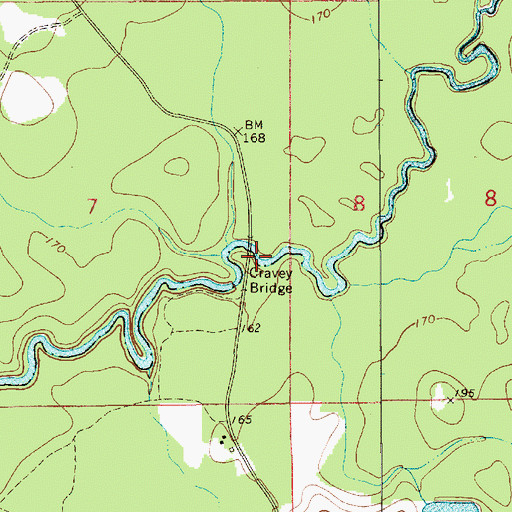 Topographic Map of Cravey Bridge, AL