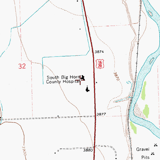 Topographic Map of South Big Horn County Critical Access Hospital, WY