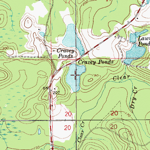 Topographic Map of Cravey Ponds, AL
