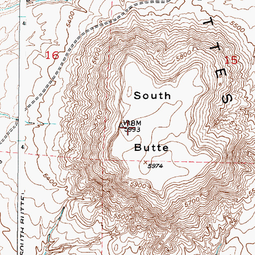 Topographic Map of South Butte, WY
