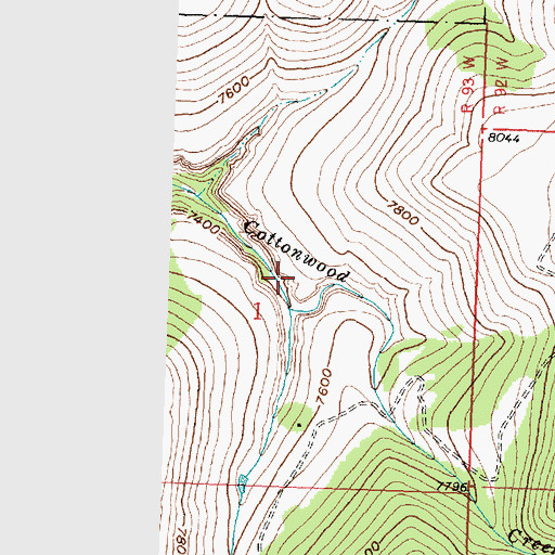 Topographic Map of South Fork Cottonwood Creek, WY