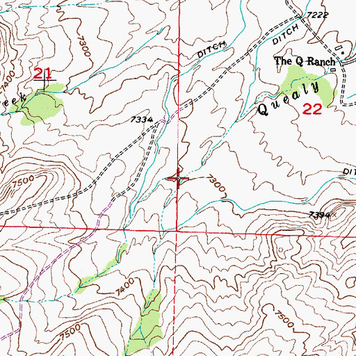 Topographic Map of South Fork Quealy Creek, WY