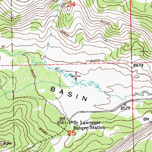 Topographic Map of South Fork Saint Lawrence Creek, WY