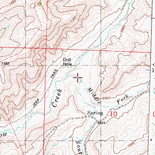 Topographic Map of South Fork Wild Cow Creek, WY