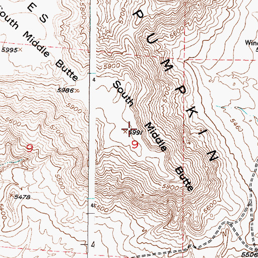 Topographic Map of South Middle Butte, WY