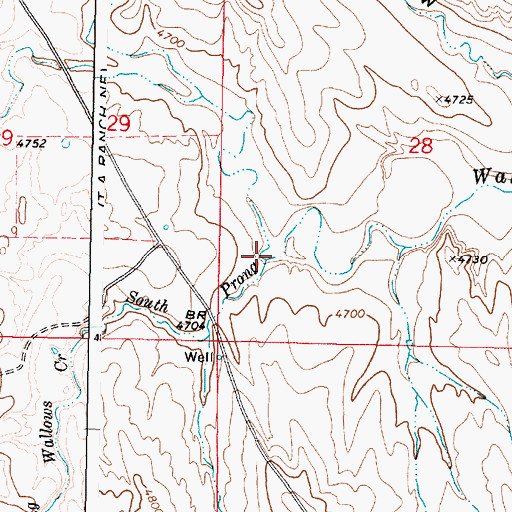 Topographic Map of South Prong Wallows Creek, WY
