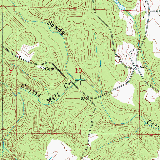 Topographic Map of Curtis Mill Creek, AL