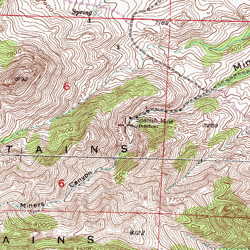 Topographic Map of Spanish Mine, WY