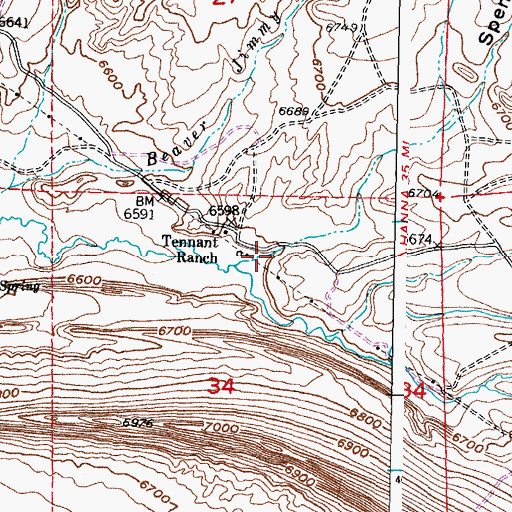 Topographic Map of Spencer Draw, WY