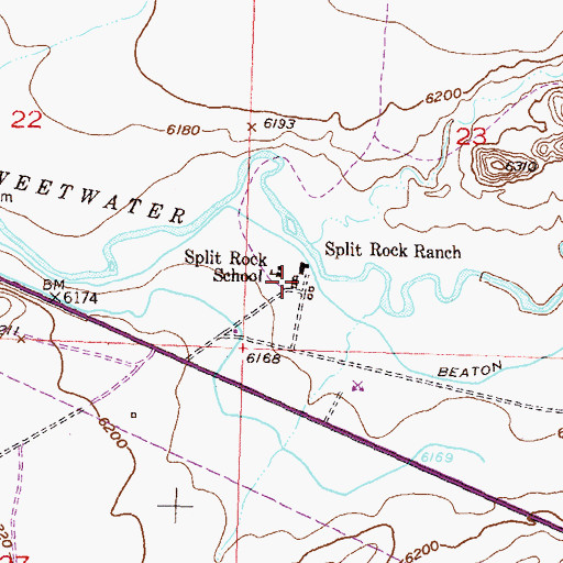 Topographic Map of Split Rock Ranch, WY
