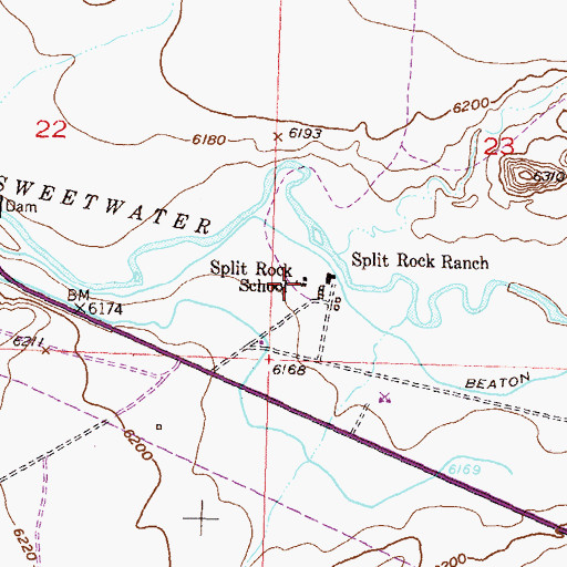 Topographic Map of Split Rock School, WY
