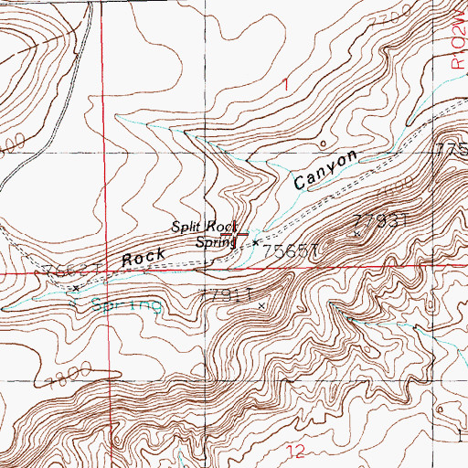 Topographic Map of Split Rock Spring, WY