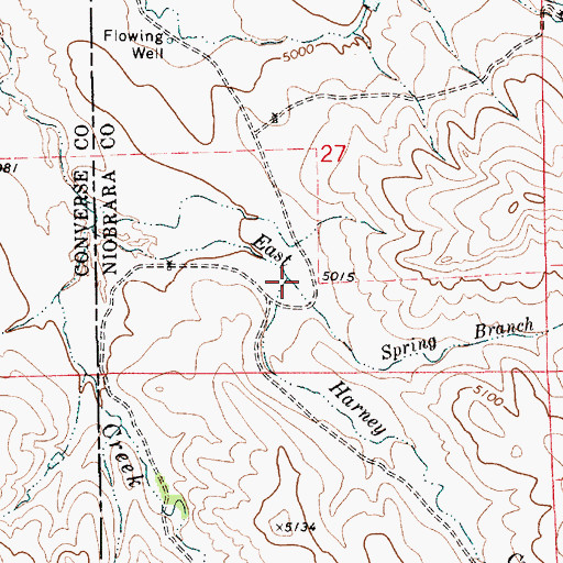 Topographic Map of Spring Branch Harney Creek, WY