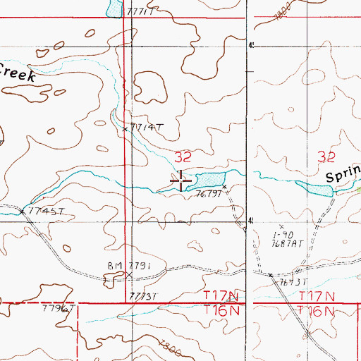 Topographic Map of Spring Creek, WY