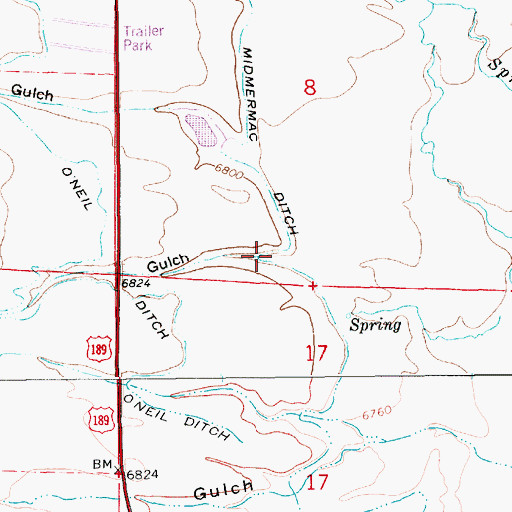 Topographic Map of Spring Gulch, WY