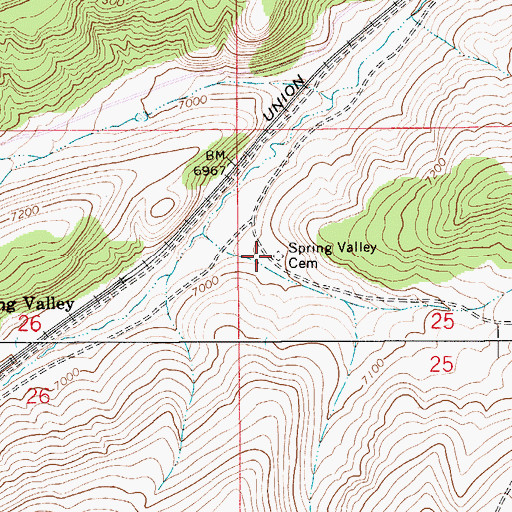 Topographic Map of Spring Valley Cemetery, WY