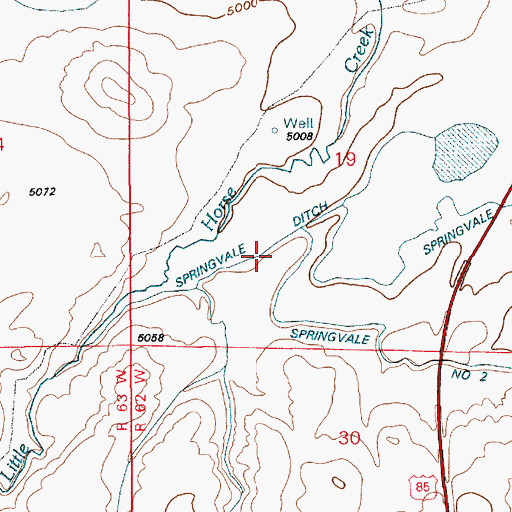 Topographic Map of Springvale Ditch, WY