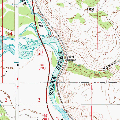 Topographic Map of Squaw Creek, WY