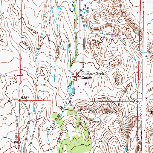 Topographic Map of Squaw Creek Ranch, WY