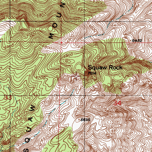 Topographic Map of Squaw Rock, WY