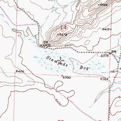 Topographic Map of Stampede Bog, WY