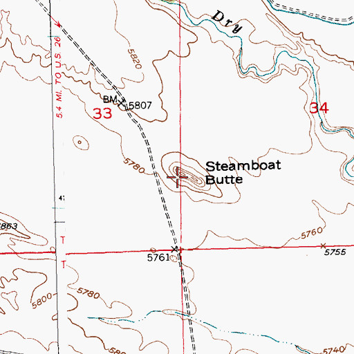 Topographic Map of Steamboat Butte, WY