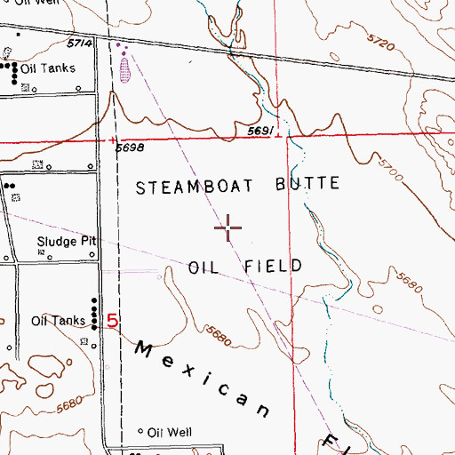 Topographic Map of Steamboat Butte Oil Field, WY