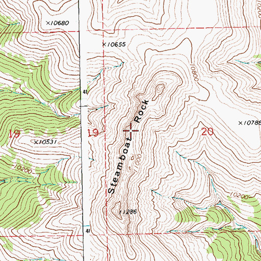 Topographic Map of Steamboat Rock, WY