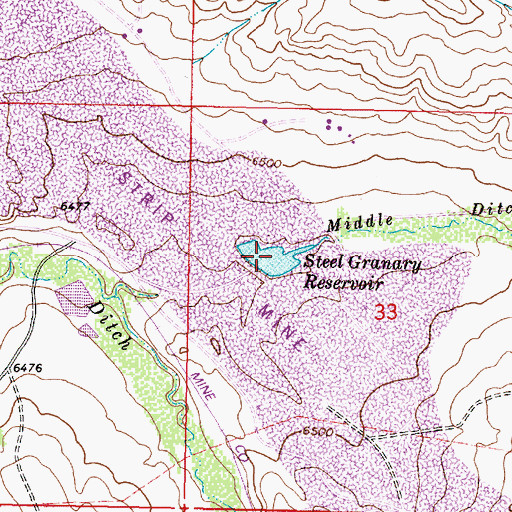 Topographic Map of Steel Granary Reservoir, WY