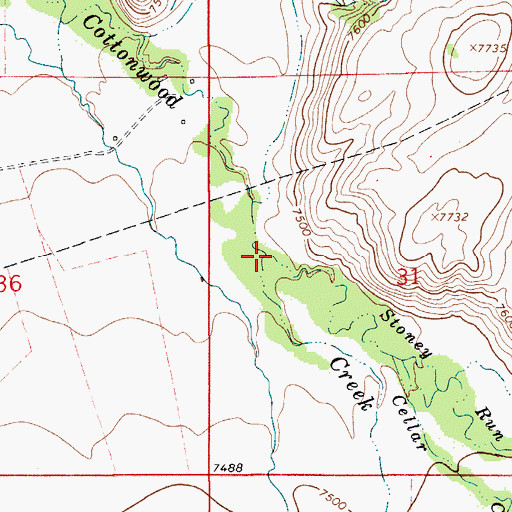 Topographic Map of Stoney Run, WY