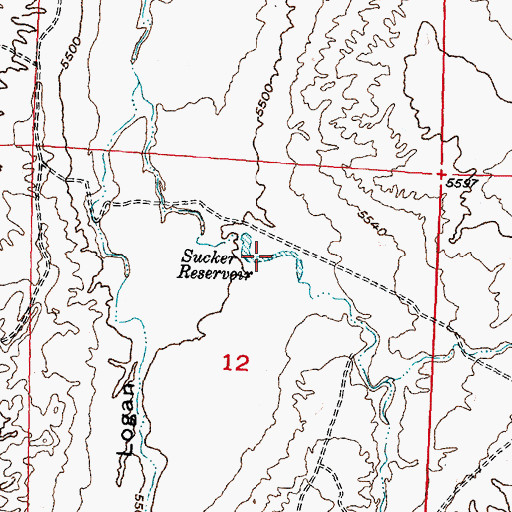 Topographic Map of Sucker Reservoir, WY