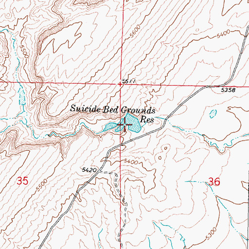Topographic Map of Suicide Bed Grounds Reservoir, WY